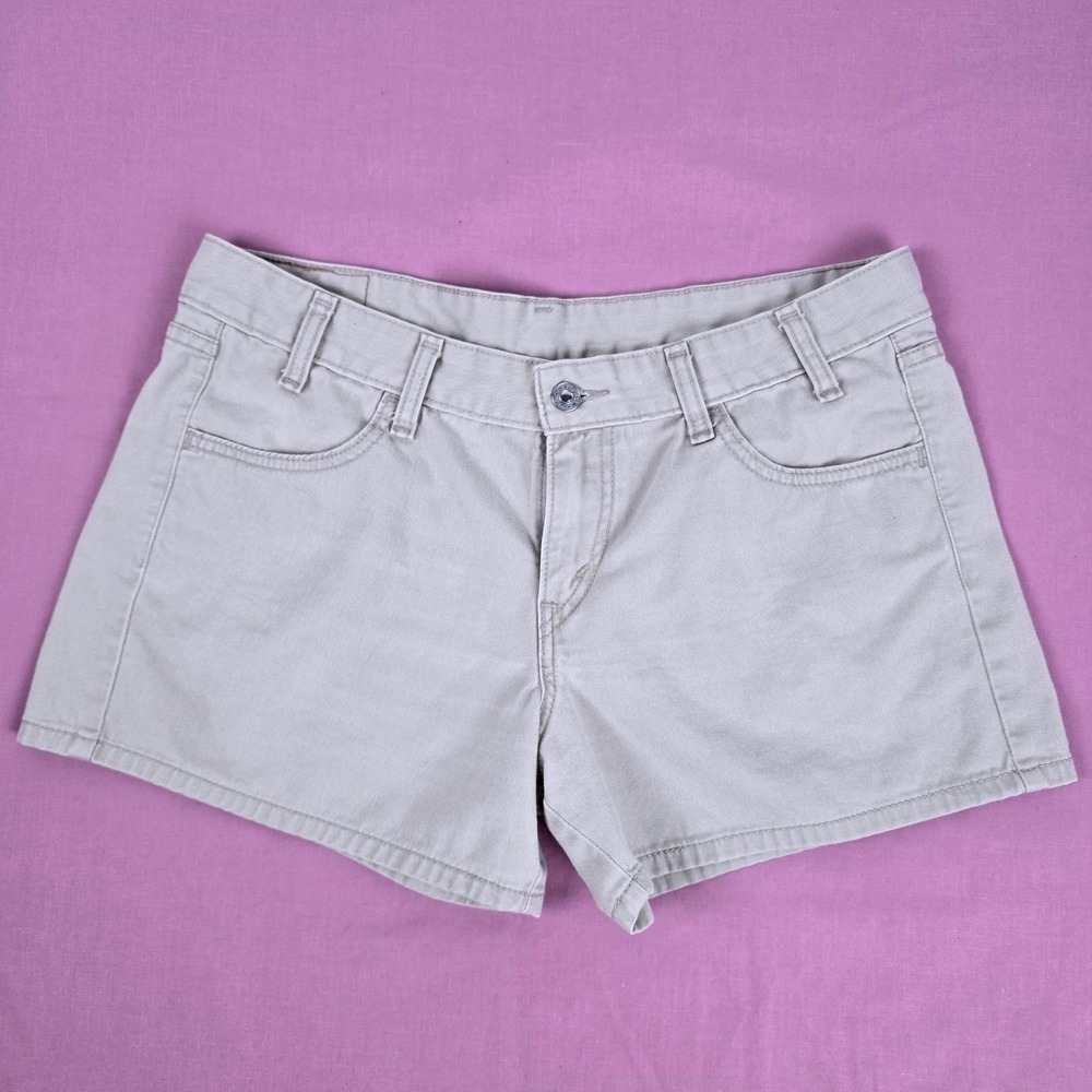 Levis Womens Khaki Denim Summer Shorts Tan Cotton 5 Pocket Size 11JR Relax Flare